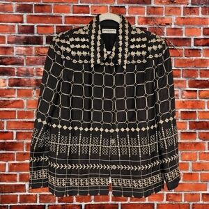 VALERIE STEVENS embellished career blazer jacket black tan sz 12